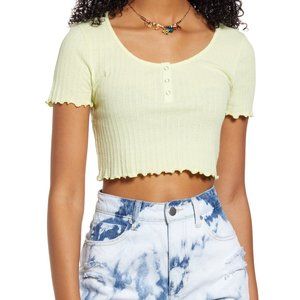 BP. Pointelle Rib Crop Henley in Green...MSRP $12